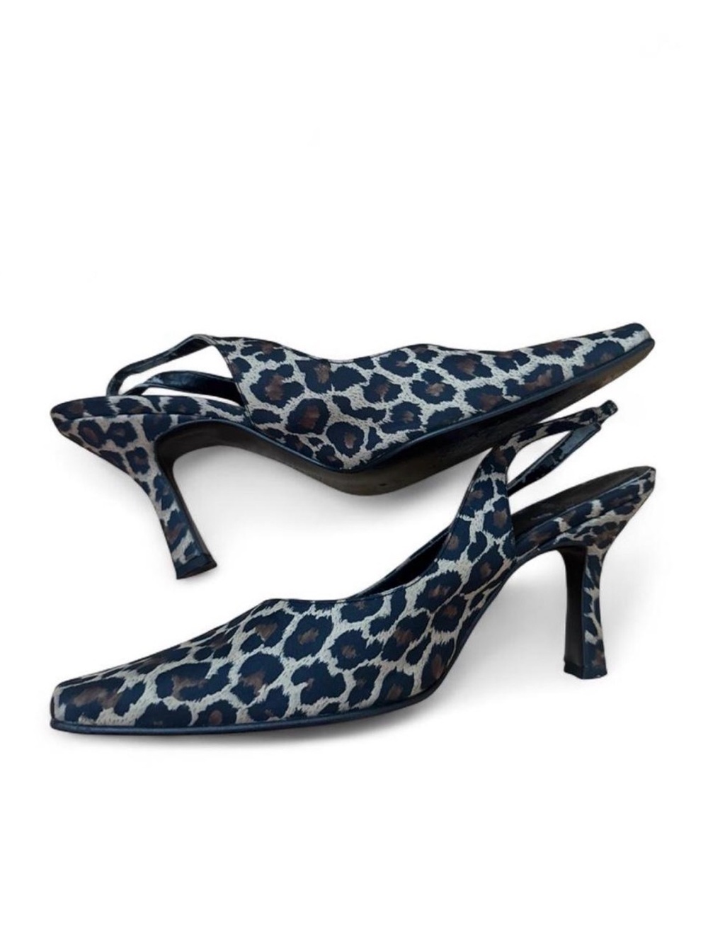 Anne Klein Pointed Slingback Satin Leopard Print Heels Size 8